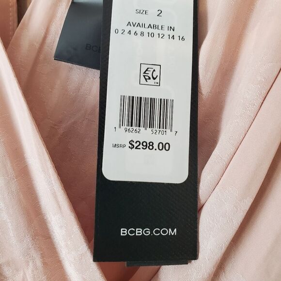 BCBGMAXAZRIA Blush Pink Floral Print Long Sleeve Faux Wrap Dress Size 2 - Picture 10 of 11